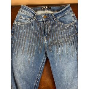 Nice Istanbul Blue Embellished Rhinestone Studded Slim Jeans Womens Size‎ 38